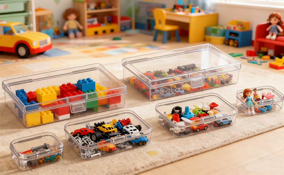 rectangular clear plastic boxes mixed sizes