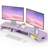 BONTEC Dual Monitor Stand Riser with Smartphone Holder, Adjustable Length & Swivel Angle, Ergonom...