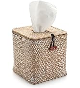 Tissue Box Cover Square, Seagrass Tissue Box Holder, Woven Facial Tissue Holder, Rattan Wicker Ti...