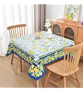Kuyuayee Lemon Square Tablecloth 60x60 Inch Waterproof Washable Spring Summer Lemon Table Cloth B...