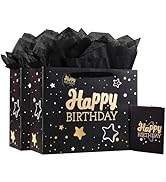 Powbrace Black Happy Birthday Gift Bag with Tissue Paper and Greeting Card for Birthday,Party,Hap...