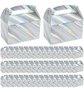 ZAVOOS 50 Pack Party Favor Boxes, 6.3 x 3.7 x 3.7 Inch Iridescent Candy Gable Boxes with Handle, ...