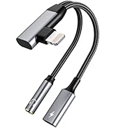 Lightning to 3.5mm Headphone and Lightning Charger Adapter, 2-in-1 Lightning to Aux Jack Dongle C...