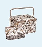 Dritz Large Sewing Basket with Zippered Case, Neutral Vintage Sewing