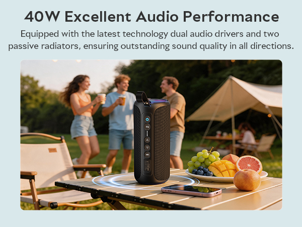 40w portable bluetooth speaker with loud sound