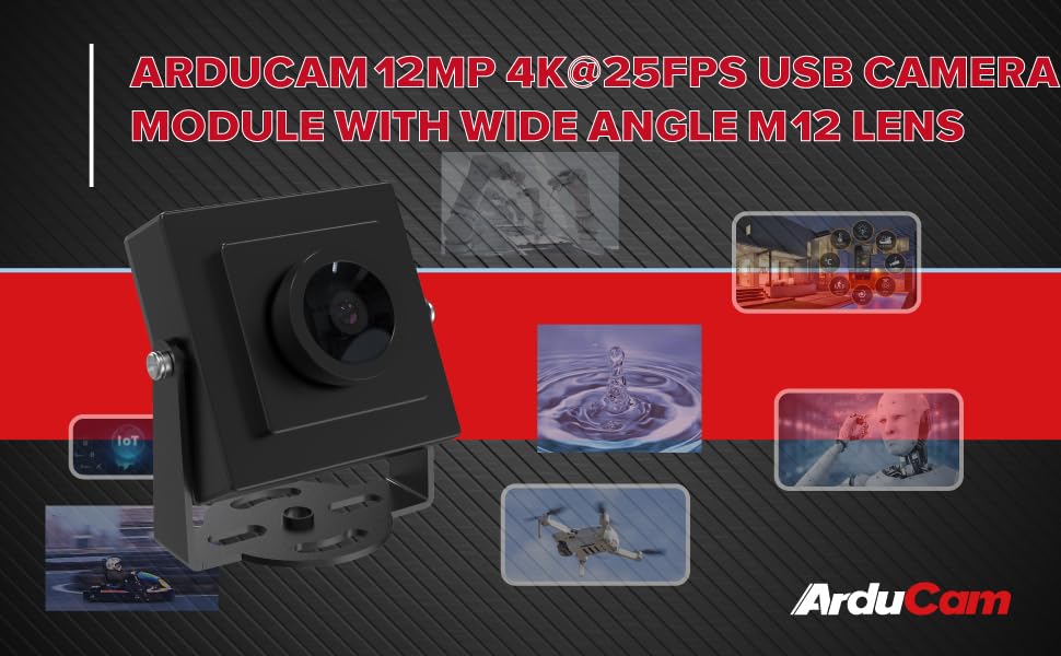 Arducam 12MP 4K@25fps USB Camera Module with Wide Angle M12 Lens