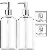 Clear Soap Dispenser with Rust Proof Pump, Waterproof Labels (2 Pack,16 Oz), Soap Dispenser Bathr...