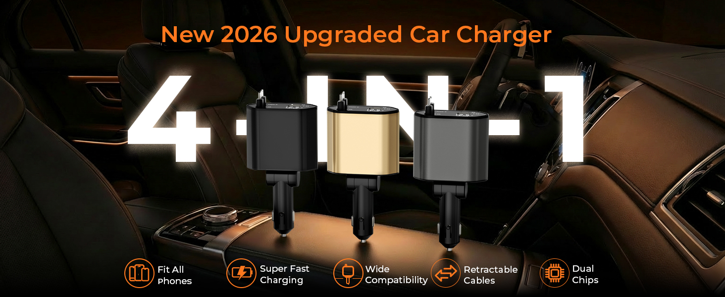 MimAuto 4 in 1 Retractable Car Charger