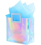 VUOJUR 8.3'' Holographic Small Gift Bag with Tissue Paper Reusable Birthday Gift Bag for Girls Wo...