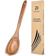 Wooden Spoons for Cooking, Long Handle Teak Wooden Corner Serving Spoon Spatula, Wood Scoop Utens...