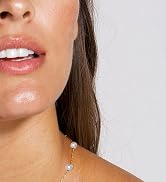 FUNEIA Dainty Pearl Necklace for Women Girls 14K Gold Plated Faux Pearl Choker Necklaces Trendy W...