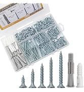 JEGONFRI High Hardness Wood Screws Assortment Kit and Plastic Wall Anchors, 203 pcs 1/2" to 1-1/2...