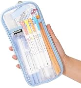 ECHSRT Mesh Pencil Case Clear Pencil Pouch Water Resistant Blue | 2 compartments, zipper closure,...