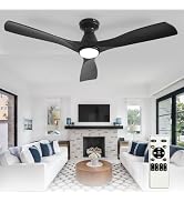 Depuley 52-Inch Ceiling Fans with Lights: Black 3 Blade Flush Mount Low Profile Ceiling Fan for B...