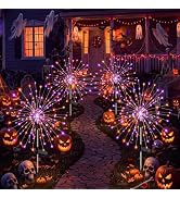 Fairdeer Solar Halloween Lights Outdoor 4Pack,Orange&Purple Firework Lights | 120LED Waterproof G...