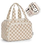 Narwey Checkered Travel Toiletry Bag for Women Large Makeup Bag, Wide-open Cosmetic Make Up Organ...