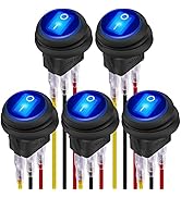 DaierTek 12V 20A Waterproof Rocker Switch Blue LED Lighted Round ON Off 3 Pin 12 Volt Weatherproo...
