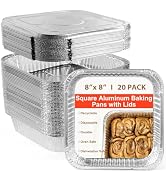 Homewarm 8x8 Aluminum Pans with Lids - 20 Pack Disposable Tin Foil Pans with Lids, Baking Cake Pa...