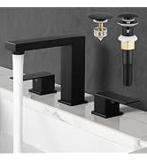 KES All Metal Black Bathroom Faucets with Pop Up Sink Drain with Overflow, 8 Inch Widespread Bath...