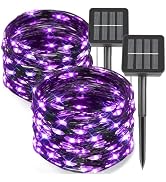 kemooie 2 Packs of 100 LED Solar Purple Christmas Lights, 8 Twinkle Modes Waterproof Solar Fairy ...
