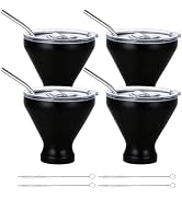 FELISTORY Stainless Steel Martini Glasses with Lids and Straws, Martini Glasses Set of 4, Perfect...