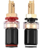 ASHATA Speaker Binding Post, Speaker Terminal 2 pcs Black &Red Free Welding Copper Speaker Amplif...