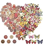 200 PCS Round and Butterfly Wooden Flower Buttons, lyfLux Wooden Buttons 2 Holes for DIY Clothing...