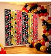 FALIZIFU 2 Pack Poker Print Foil Fringe Curtain Backdrop Black Gold Red Casino Theme Party Photo ...