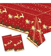 Xjoviative 2 Pcs Christmas Tablecloth Disposable 54x108 Inch, Red Xmas Tree Reindeer Plastic Tabl...