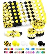 100PCS FIVEIZERO Silicone Beads for Keychain Making, 9mm & 15mm Yellow Black White Mixed 5 Colors...