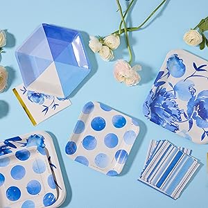 Hallmark Celebrations 2.0 Party Supplies with Blue and White Florals