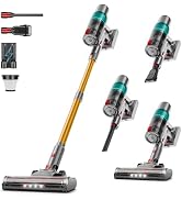 Cordless Vacuum Cleaner: Portable 6-in-1 Stick Vacuum with Anti-Tangle Brush, LED Headlight, Self...