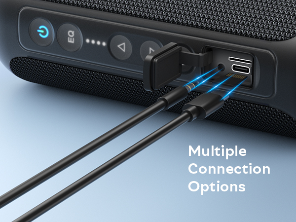 Wireless Bluetooth speaker with multiple wireless audio options, such as SD card and AUX.