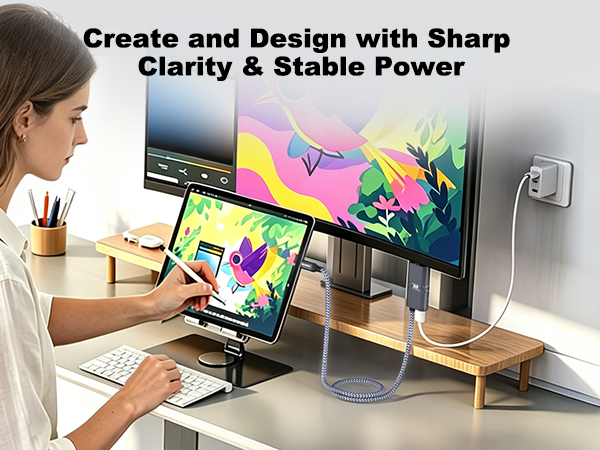 USB C to HDMI Cable Adapter with 240W PD Fast Charging Port,8K@60HZ,4K@120Hz,Thunderbolt 5/4/3