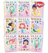 24 Pcs Make Your Own Mermaid Sticker Sheets for Kids with Mermaid Face Stickers for Toddlers Girl...