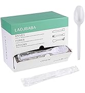 Laojbaba Plastic Spoons Disposable Individually Packaged Spoons White 7-Inch Commercial Take Away...