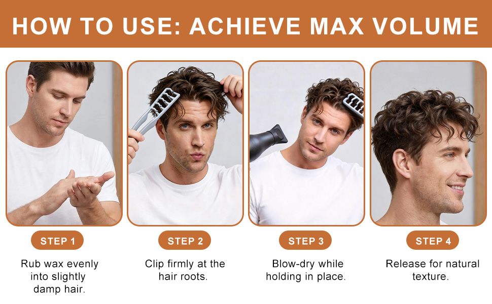 How to use texture comb with wax and dryer for men max volume in 4 steps
