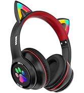 MIDOLA Kids Headphones Cat Ear Wireless Bluetooth 5.3 60H Over Ear, 8H with Led Light Foldable He...