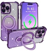 Uioeua for iPhone 14 Pro Max Magnetic Case, Luxury MagSafe Bling Glitter Twinkle Magnetic Stand w...