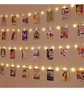 HXWEIYE Warm White Photo Clips String Light, Timer & 8 Modes, 33Ft 100LEDs Battery Powered Fairy ...