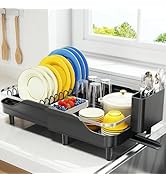 Urackify Dish Drying Rack for Kitchen Counter, Expandable Stainless Steel Dish Racks with Adjusta...