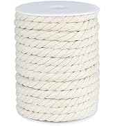 jijAcraft Cotton Cord 8mm x 66 Feet,Natural Cotton Macrame Twine String Rope Cord,3 Ply Unbleache...