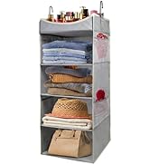roomtalk 5-Tier Hanging Closet Organizer with 4 Side Pockets, Foldable Hanging Closet Shelves for...