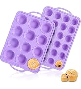 Vnray 2 Pack Silicone Muffin Pan 12 and 24 Cup with Metal Frame, Non Stick Silicone Mini Cupcake ...
