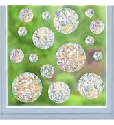42 Pcs Round Rainbow Prism Window Stickers-No Adhesive Anti-Collision Window Alert Decals to Prev...