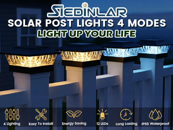SIEDiNLAR Solar Post Caps for 4x4,5x5,6x6 Wooden & Vinyl Posts