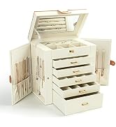 KAMIER Jewelry Box for Women, 6-Layer Large Jewelry Holder Organizer Box with Mirror & 5 Drawers ...