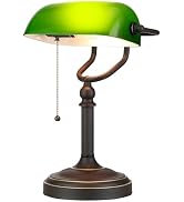 Newrays Antique Green Glass Bankers Desk Lamp with Pull Chain Switch Plug in Fixture