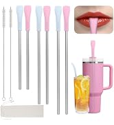 OUTXE Anti Wrinkle Straw 6 Pcs, Flat Wide Drinking Straw for Stanley Cup 40 oz 30 oz, Reusable Wr...