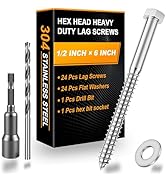 Xpokcai 24 Sets 1/2" x 6" Hex Head Lag Screws for Wood, Hex Head Lag Bolts,304 Stainless Steel 18...